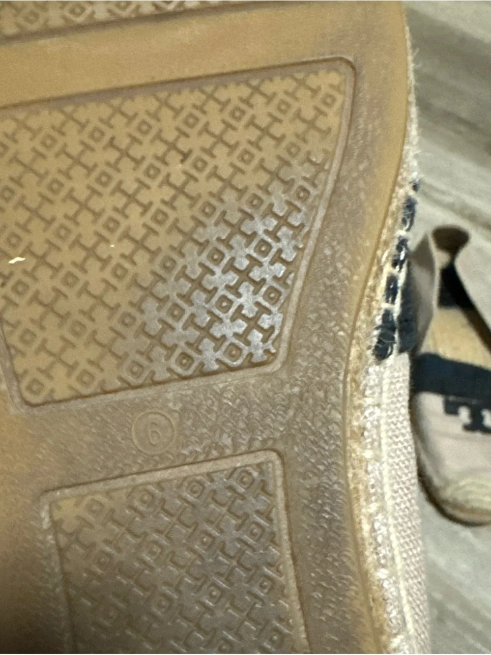 Tory Burch Beige Canvas Espadrille Flats with Black Logo Band
